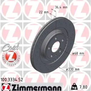 Tarcza hamulcowa ZIMMERMANN 100.3334.52 Premium