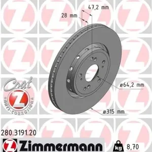 Tarcza hamulcowa ZIMMERMANN 280.3191.20 Szybka wysyłka
