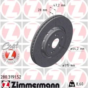 Darmowy zwrot Tarcza hamulcowa ZIMMERMANN 280.3191.52