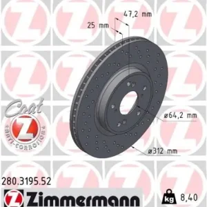 Wyprzedaż Tarcza hamulcowa ZIMMERMANN 280.3195.52